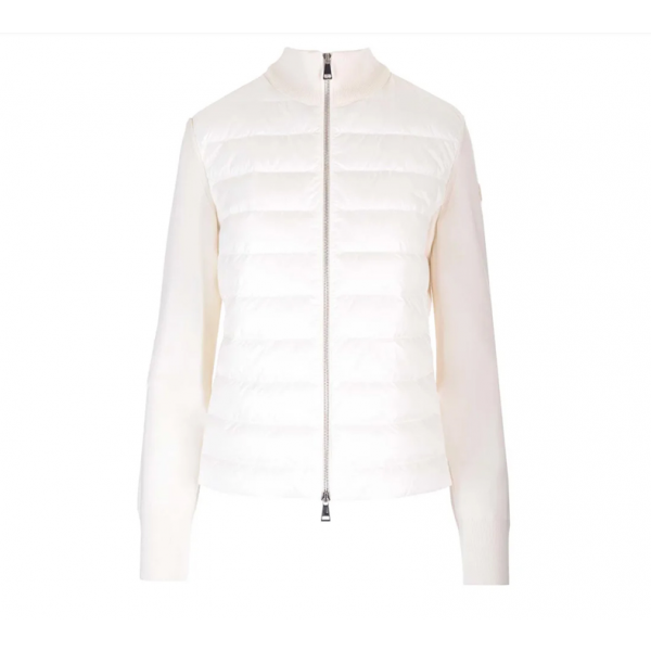 [몽클레어] 9B00025 M1131 030 로고 패치 니트 다운 믹스 집업 아이보리 여성 자켓